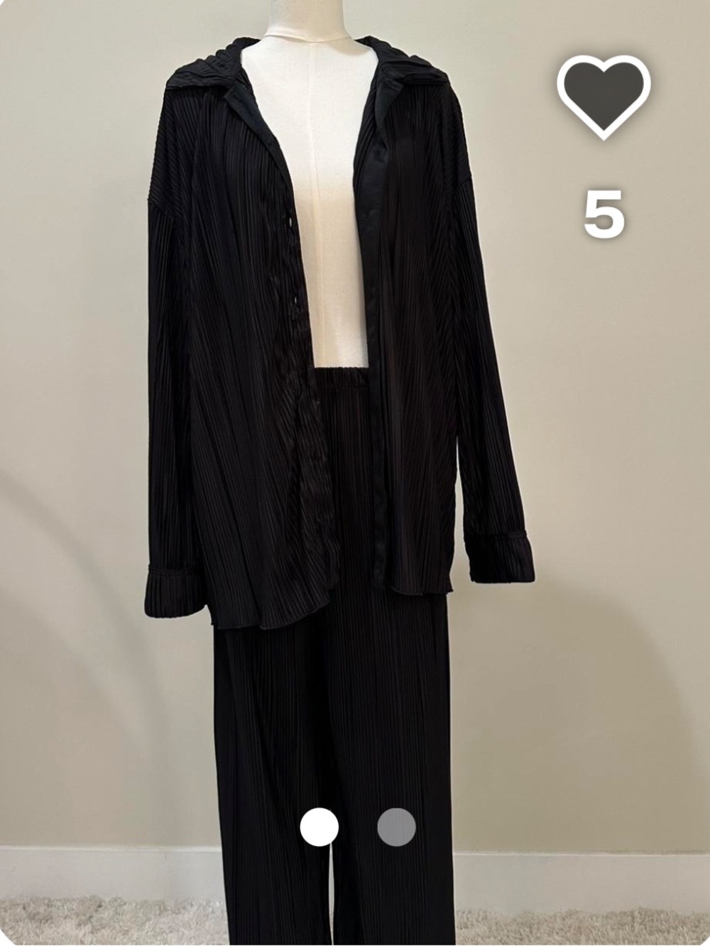 PinkBlush - Black Pleated Plisse Button Up Two-Piece Maternity Set - Medium